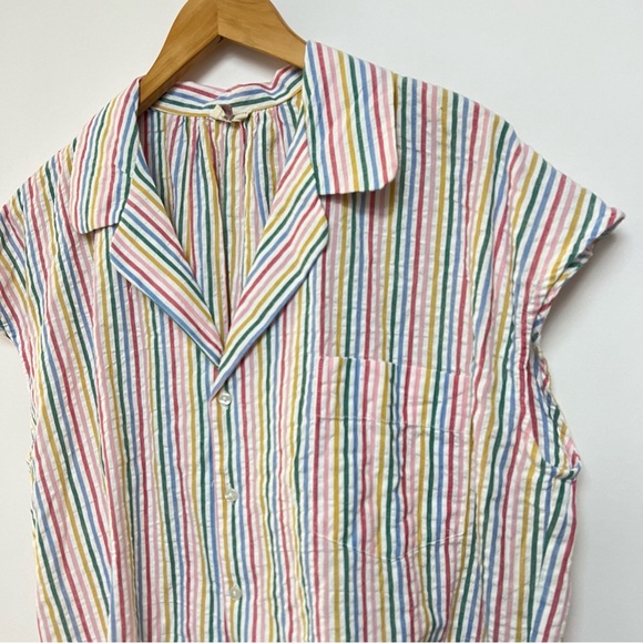 Green Cove Rainbow Striped Button Down Shirt Short Sleeve Boutique Medium Large - Picture 2 of 4